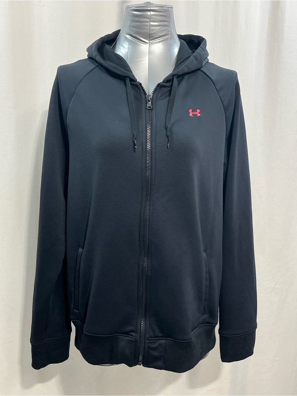Ladies Under Armour Black Hoodie with Pink Logo Zip-Up Sweatshirt  outdoors 1398